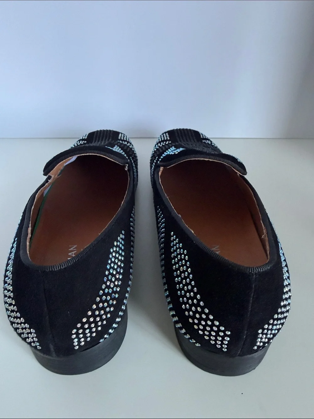 ELANROMAN Men's Loafers Leather Rhinestone Wedding Party Dress Shoes EU 46